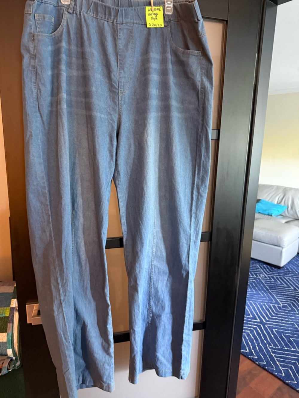 Vintage Style- Light Blue Elastic Waist Jean like Pants